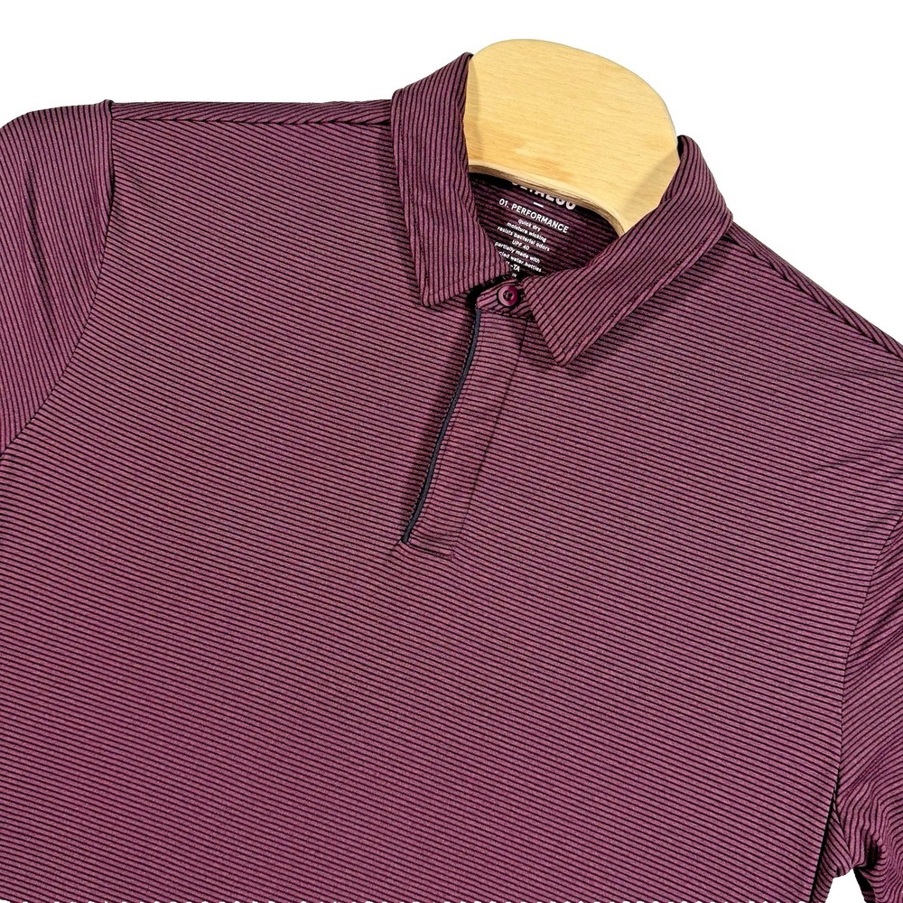 01 ALGO Performance Polo Shirt Mens XL Burgundy Striped Short Sleeve UPF 40